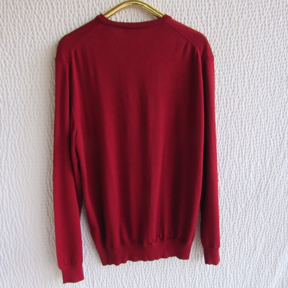 Mens XL Maroon  Sweater Red Fine Merino Wool Made in Italy Vneck Marco Fiori - Picture 8 of 8